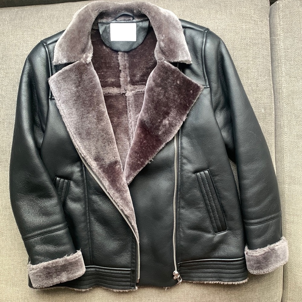 Zara kids faux leather shearling jacket size 10